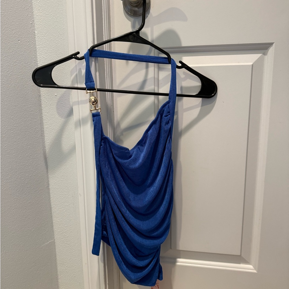 Elegant Blue Draped Women's Top